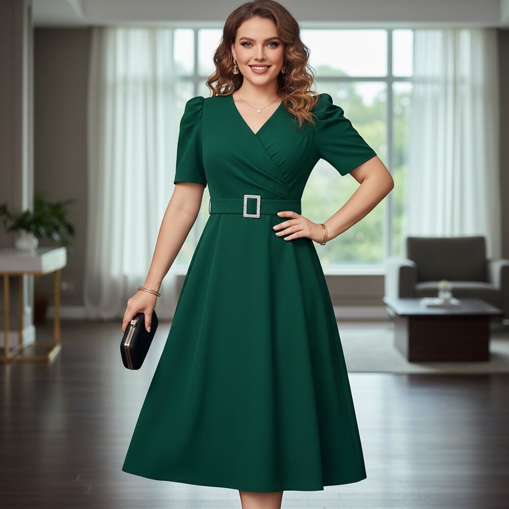 Emerald Grace Midi Dress S - XL